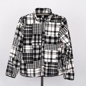 Lauren Ralph Lauren Full Zip Fleece Jacket Women's SZ XL Houndstooth Check Plaid
